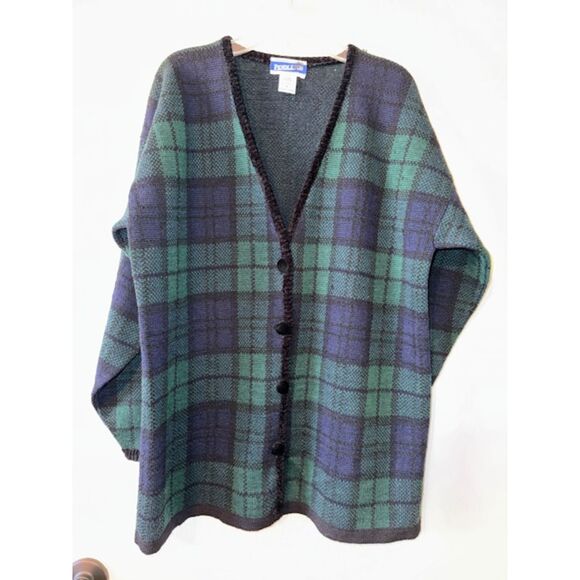 Pendleton Women's Green Plaid V-Neck Long Sleeve Wool Cardigan Sweater Sz M - Picture 2 of 11